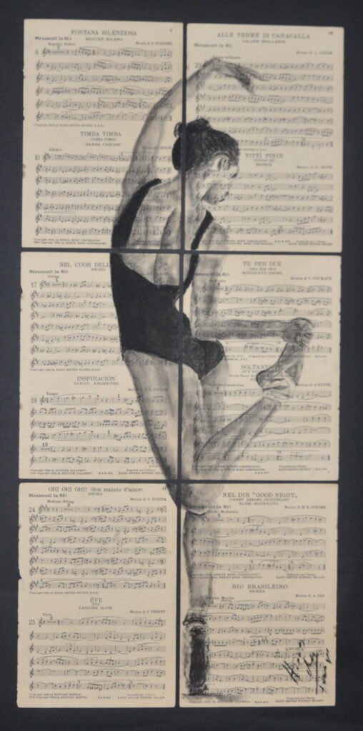 Dessin d'une danseuse sur une partition de musique venant d'Italie