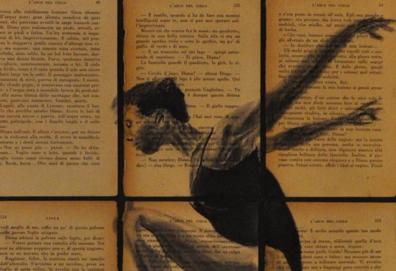 Zoom sur le Dessin d'une danseuse qui saute sur les pages du livre l'Arco Nel Cielo de Liala